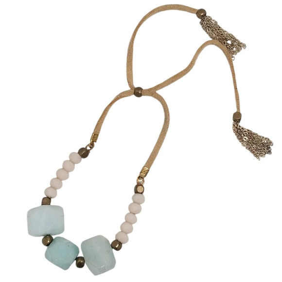 Vintage Jewelry - JADE GEMSTONE & PINK GLASS BEAD LEATHER CORD  ADJUSTABLE LARIAT BRACELET